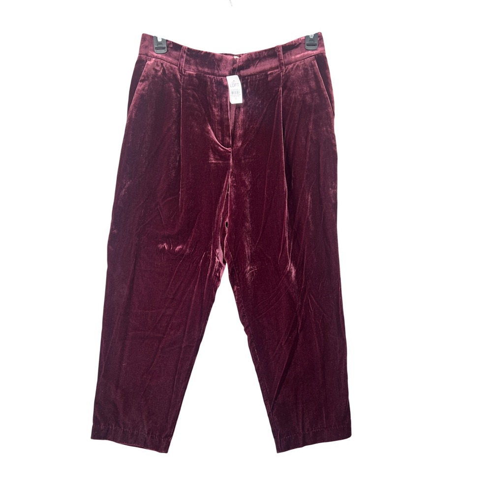 LOFT Velvet Pleated Tapered Ankle Pants Size‎ 10 Burgundy NWT